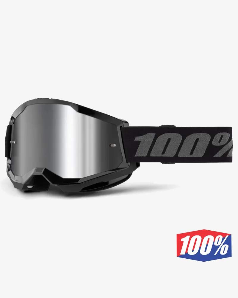 online-10025002800013. 100% Strata 2 Black Goggle - Silver Mirror Lens