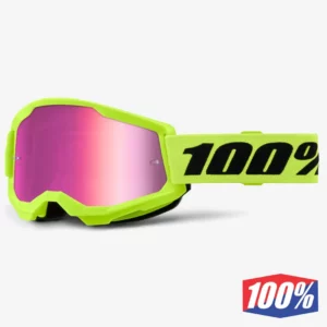 online-10025002800016. 100% Strata 2 Neon Yellow Goggle - Mirror Pink Lens