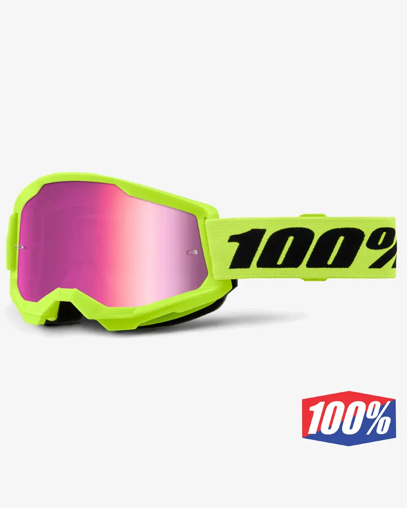 online-10025002800016. 100% Strata 2 Neon Yellow Goggle - Mirror Pink Lens