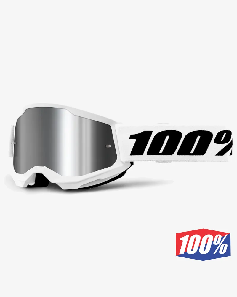 online-10025002800019. 100% Strata 2 White Goggle - Silver Mirror Lens