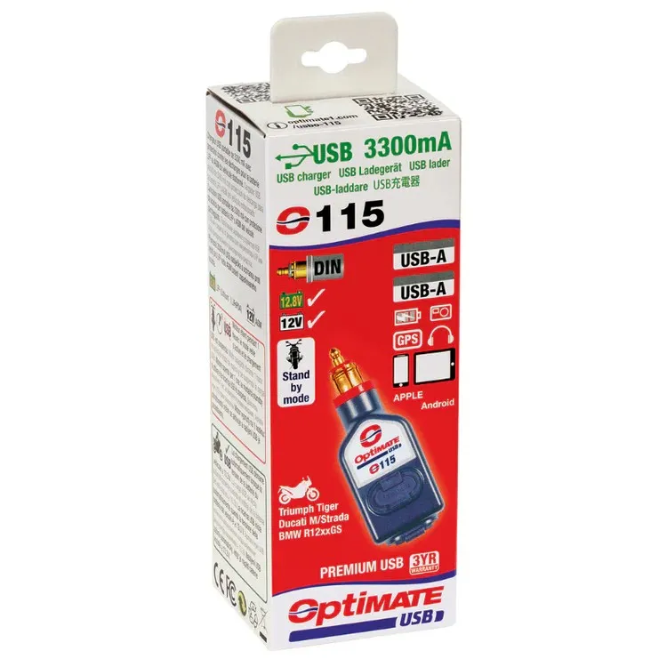 O15-SINGLE #4. OPTIMATE Charger Dual output USB - BMW/Ducati/Triumph