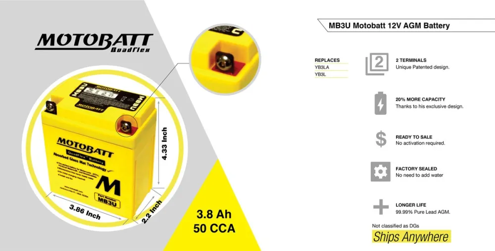 MB3U #4. MOTOBATT MB3U Battery