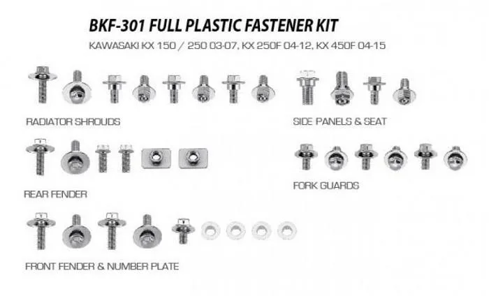 282-bkf-301. MSD Plastics Fastener Kit - KXF/KX 03-07 KXF250-450 RM250