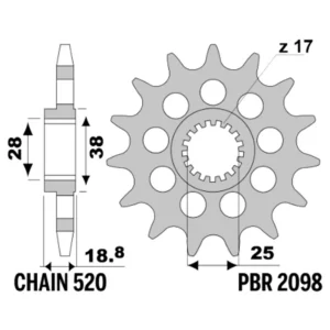 213-F-2098-16#1.jpg. PBR Front Sprocket 2098-16