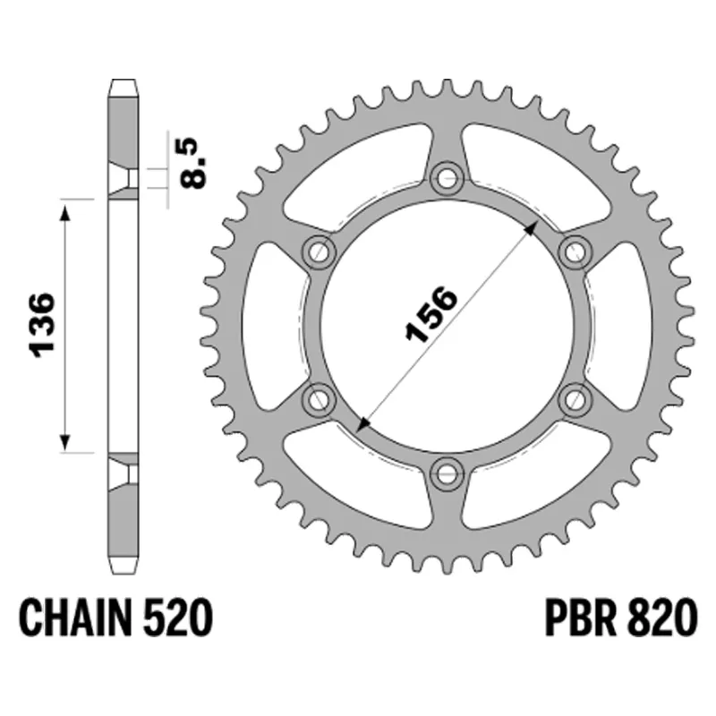 213-R-0820-52#1.jpg. PBR Rear Sprocket 820-52