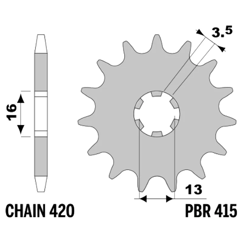 213-F-0415-13#1.jpg. PBR Front Sprocket 415-13