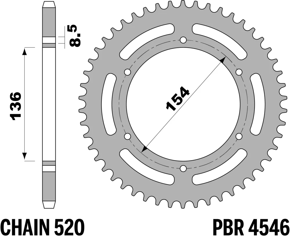 214-R-4546-45TA#2.png. PBR Rear Sprocket 4546-45 Aluminuim - Silver
