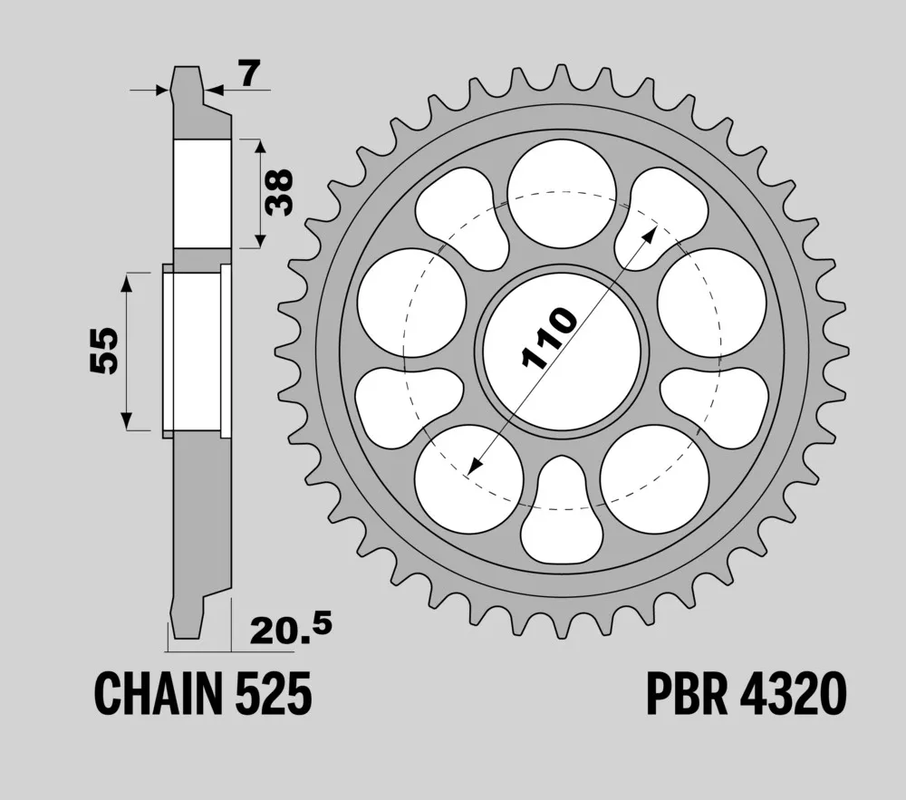 214-R-4320-38TA#2.jpg. PBR Rear Sprocket 4320-38 Aluminuim - Silver