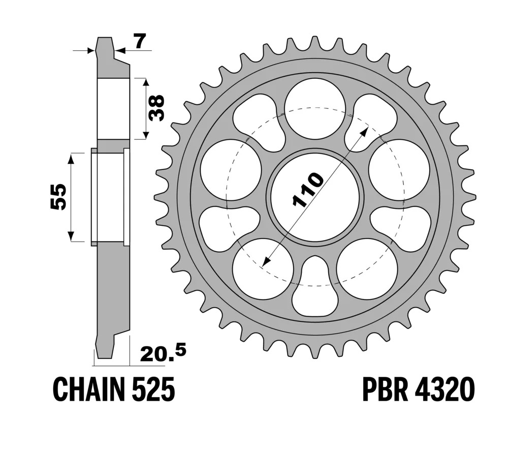 214-R-4320-36TA#2.png. PBR Rear Sprocket 4320-36 Aluminuim - Silver