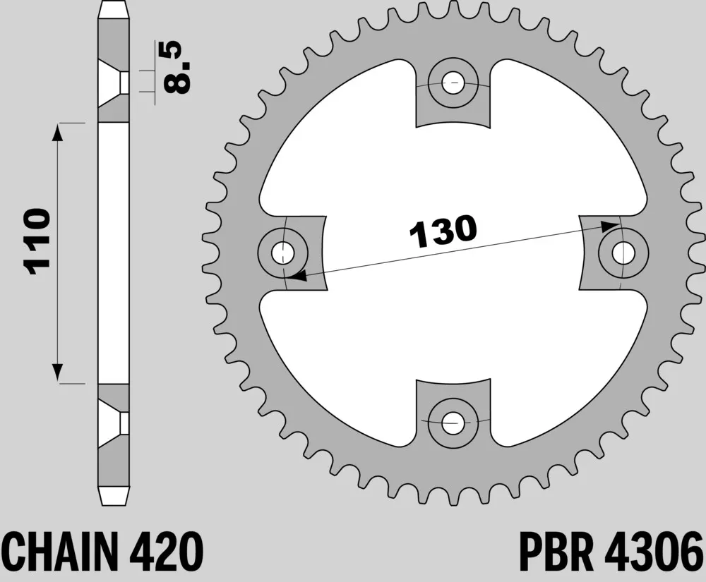 214-R-4306-54TA#2.jpg. PBR Rear Sprocket 4306-54 Aluminuim - Silver