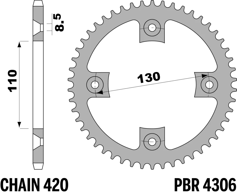 214-R-4306-50TA#2.png. PBR Rear Sprocket 4306-50 Aluminuim - Silver
