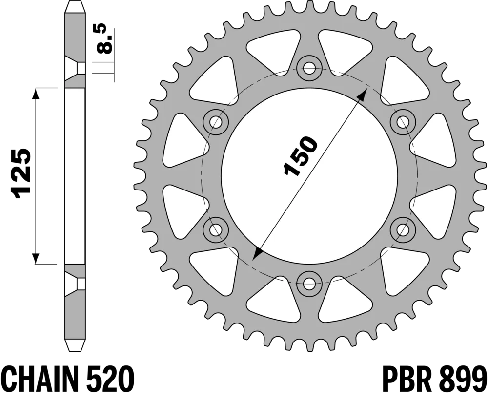 214-R-0899-38TA#2.png. PBR Rear Sprocket 899-39 Aluminuim - Silver