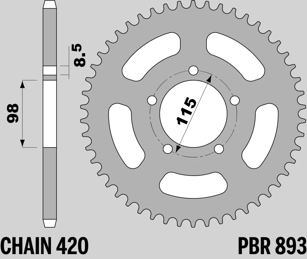 214-R-0893-46TA#2.jpg. PBR Rear Sprocket 893-46 Aluminuim - Silver