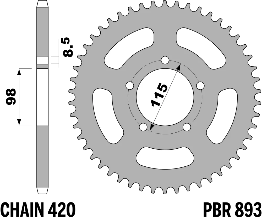 214-R-0893-44TA#2.png. PBR Rear Sprocket 893-44 Aluminuim - Silver