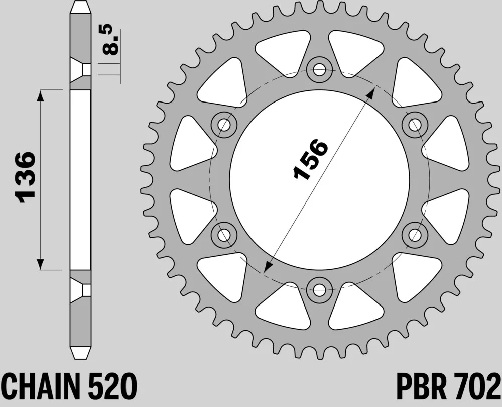 214-R-0702-46TA#2.jpg. PBR Rear Sprocket 702-46 Aluminuim - Silver