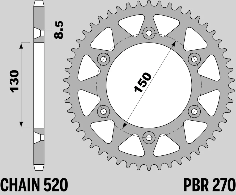 214-R-0270-51TAU#2.jpg. PBR Rear Sprocket 270-51 Aluminuim - Blue