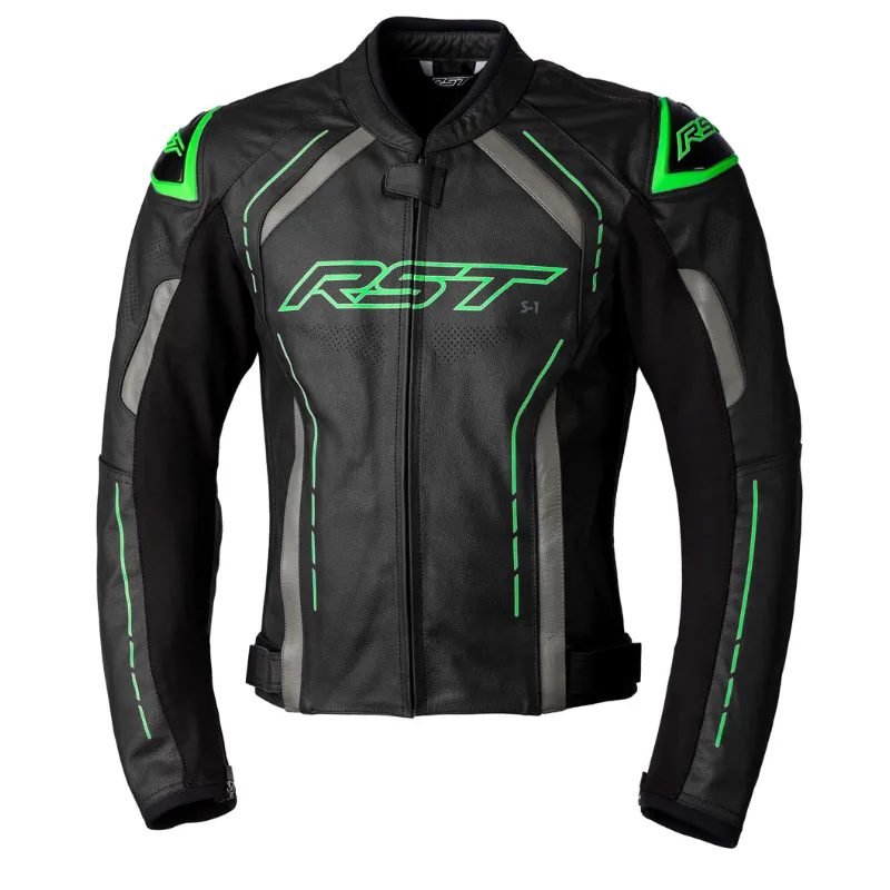 491-102977S1-BK. RST S1 Leather Jacket - Black/Neon Green