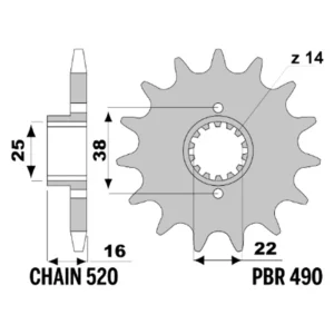 213-F-0490-16#1.jpg. PBR Front Sprocket 490-16