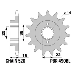 213-F-0490BL-16#1.jpg. PBR Front Sprocket 490BL-16
