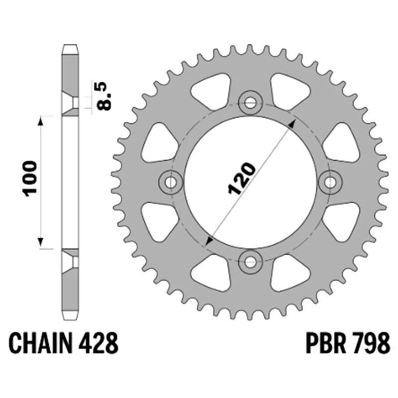 214-R-0798-49TA#2.jpg. PBR Rear Sprocket 798-49 Aluminuim - Silver